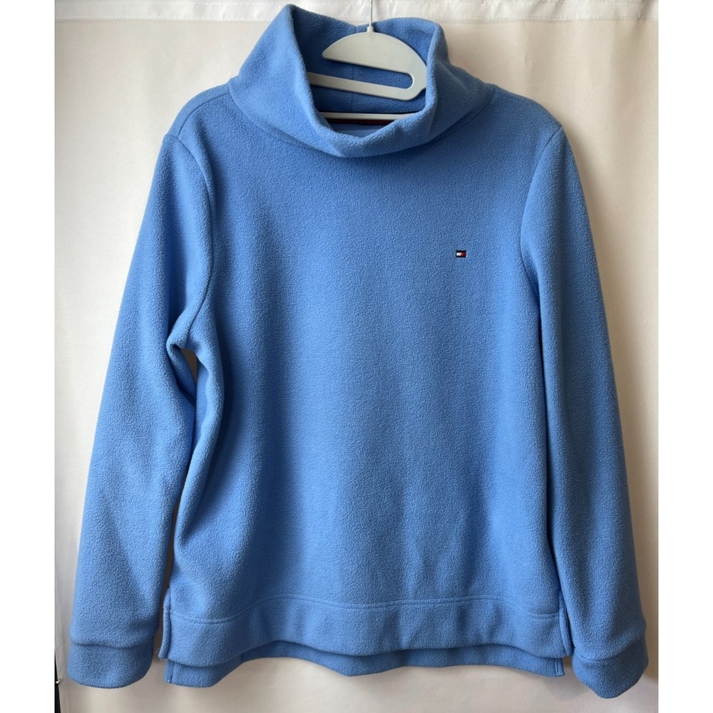 Tommy Hilfiger Women's‎ Medium Pastel Blue Fleece Mock Neck Pullover Casual Top